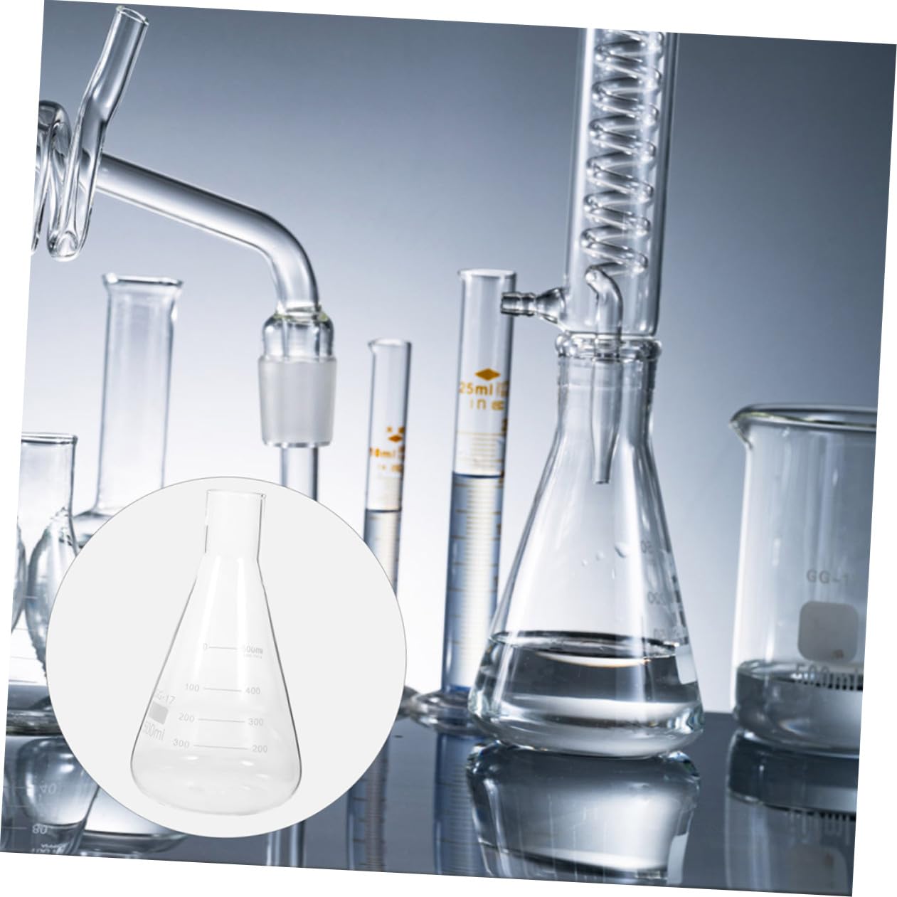 Matraz Erlenmeyer Triangular Cónico de Vidrio de Borosilicato 4 Piezas | Matraces Erlenmeyer de Laboratorio, Capacidad Estándar, Uso Práctico Olor, para Clases de Química y Escuela