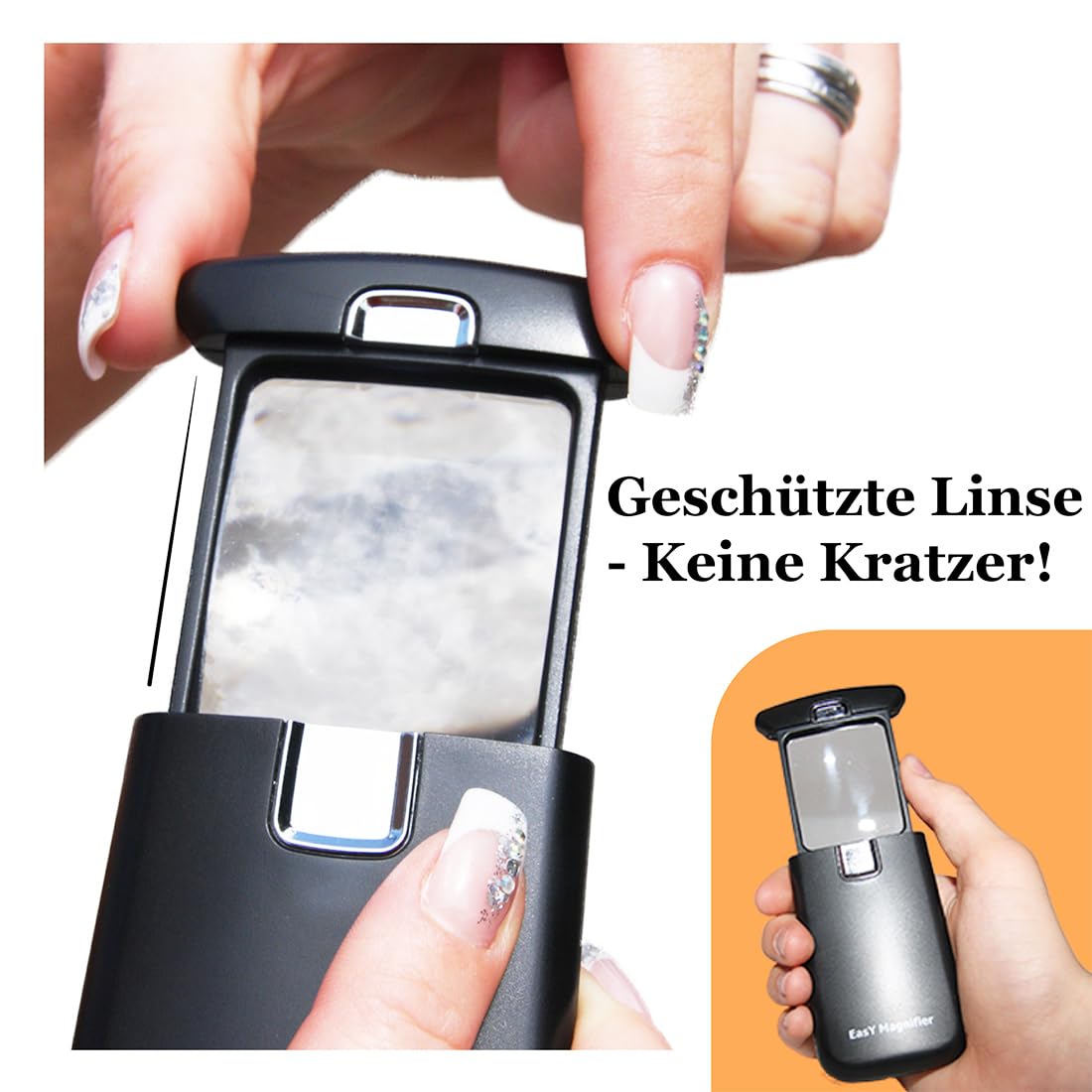 EasY Magnifier Taschen Lupe 3fach mit LED Licht; Kleine Leselupe Lesehilfe für Senioren, Mini Handlupe Geschenk; Vergrösserungsglas