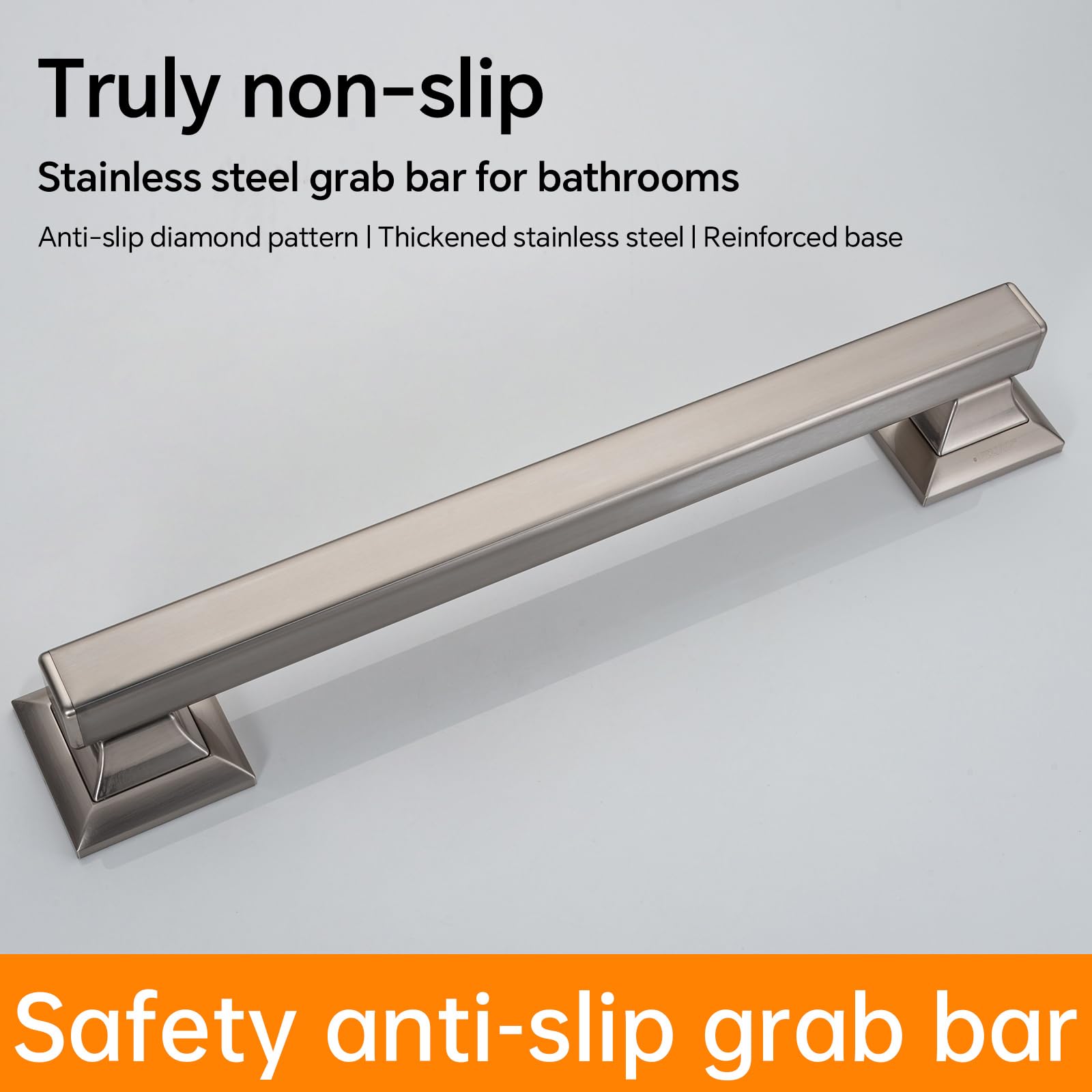 Joyrain Barra de agarre cuadrada de acero inoxidable, compatible con ADA, límite de peso de 500 libras, riel de seguridad de baño de 16/24/32 pulgadas para personas mayores y discapacitados (acero