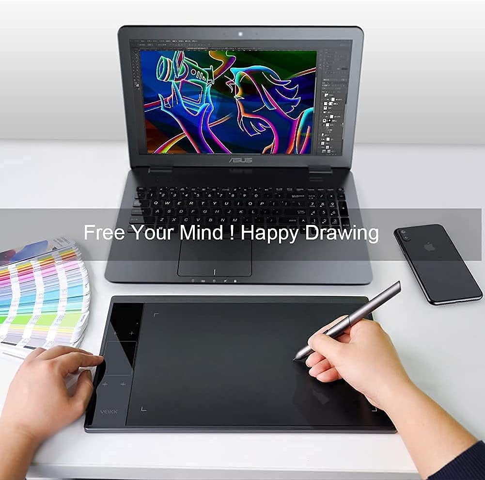 VEIKK A30 Tablette Graphique 10 * 6 Pouces,Tablettes Graphiques avec Stylet Passif 8192 Niveaux avec 4 Touches Tactiles et 1 Un pavé Tactile, Dessin Numérique Compatible avec Mac Windows Linux