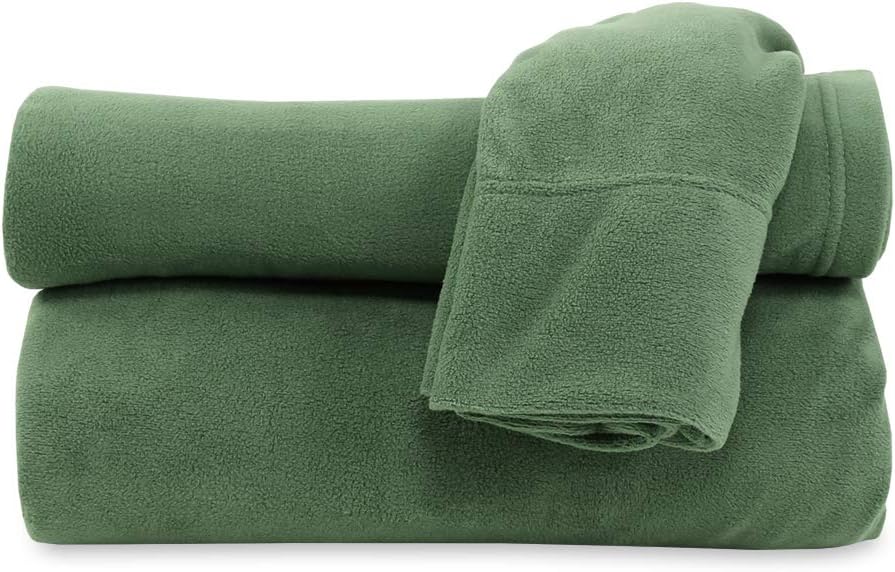 Berkshire Blanket Microfleece Sheet Set | Super Soft Cozy Fleece Sheets | All-Season Warmth | Dark Green | Queen (90" x 100")