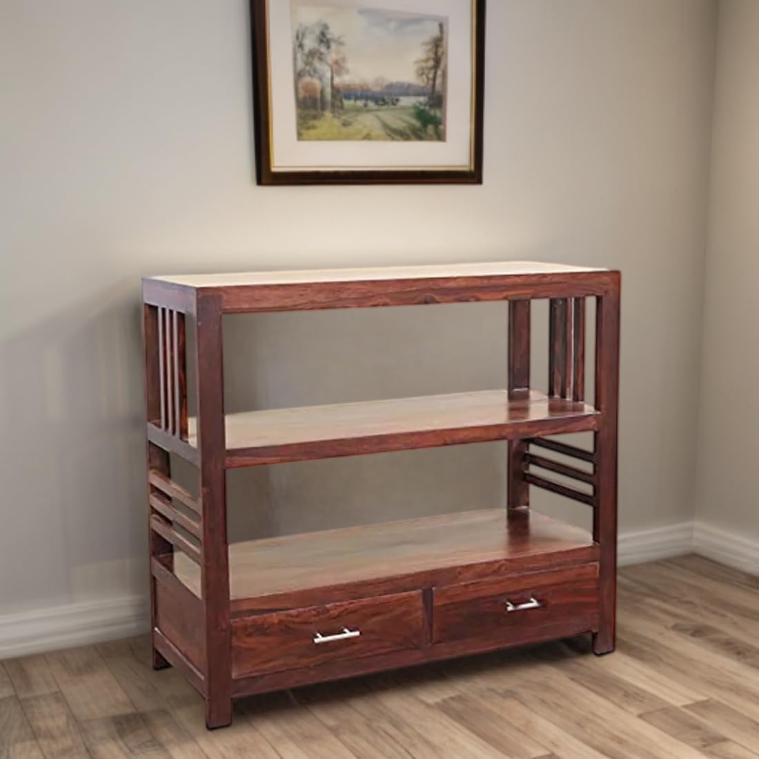 Hariom Handicraft KendalWood Furniture Sheesham Wooden Mahogany Finish Console Table/Kitchen Rack/Book Shelves-image-0