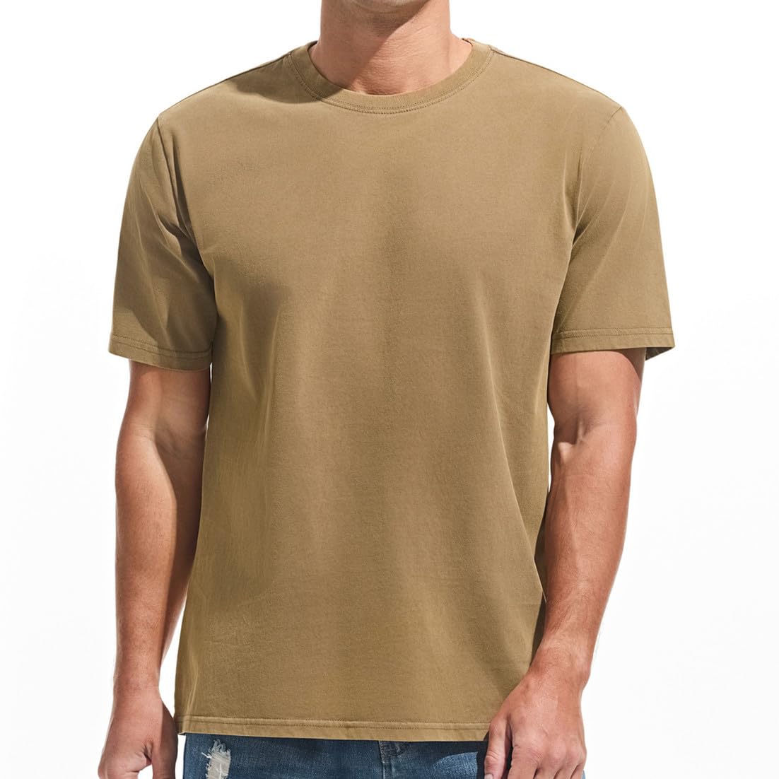 Herren Dick T-Shirt 100% Baumwolle Heavyweight 250g/m² Stone Washed Ultra Weich Regular Fit Bequem Vintage Look Kurzarm Basic