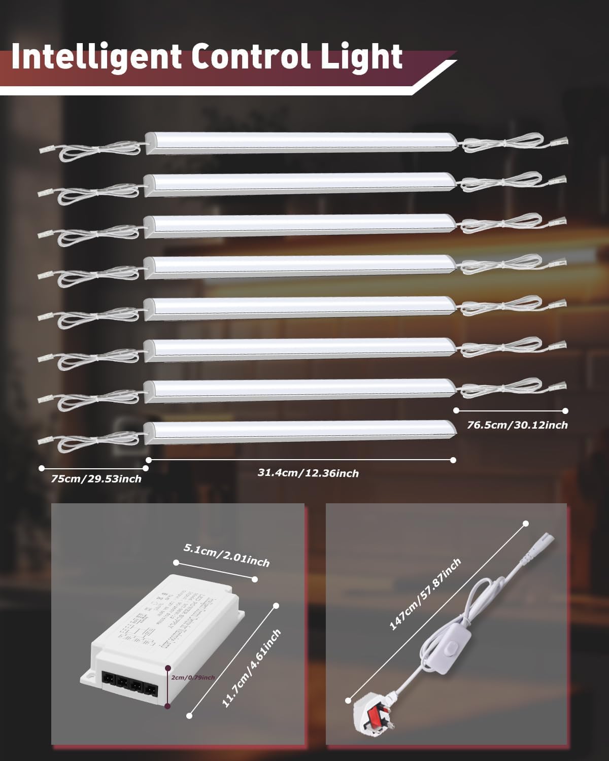 Cefrank Illuminazione sotto il mobile, 8 pezzi di barre LED a forma di V da 30cm collegabili per mobile da cucina, vetrina esposizione, ripiano - 16Watt 1600 Lumi - Bianco Puro (6000K)