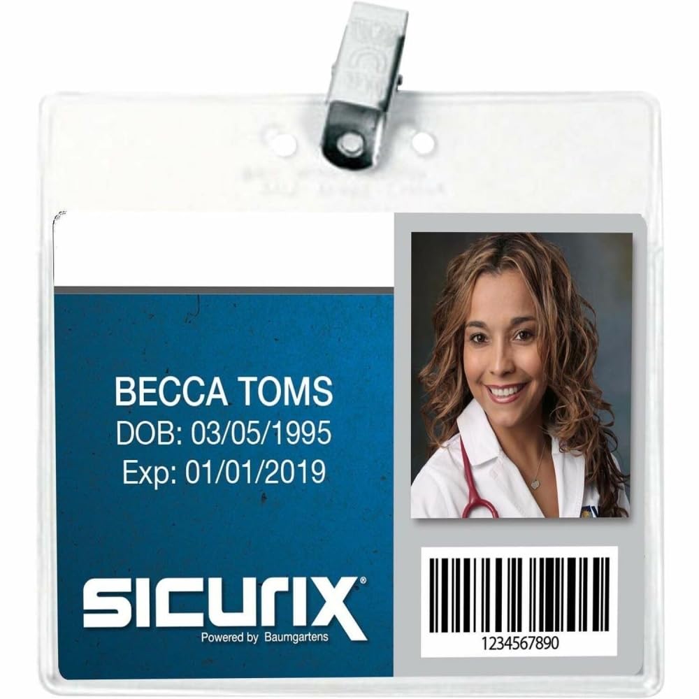 SICURIX Lot de 50 porte-badges horizontaux pré-perforés avec clip - 4 x 7,6 cm - En vinyle transparent