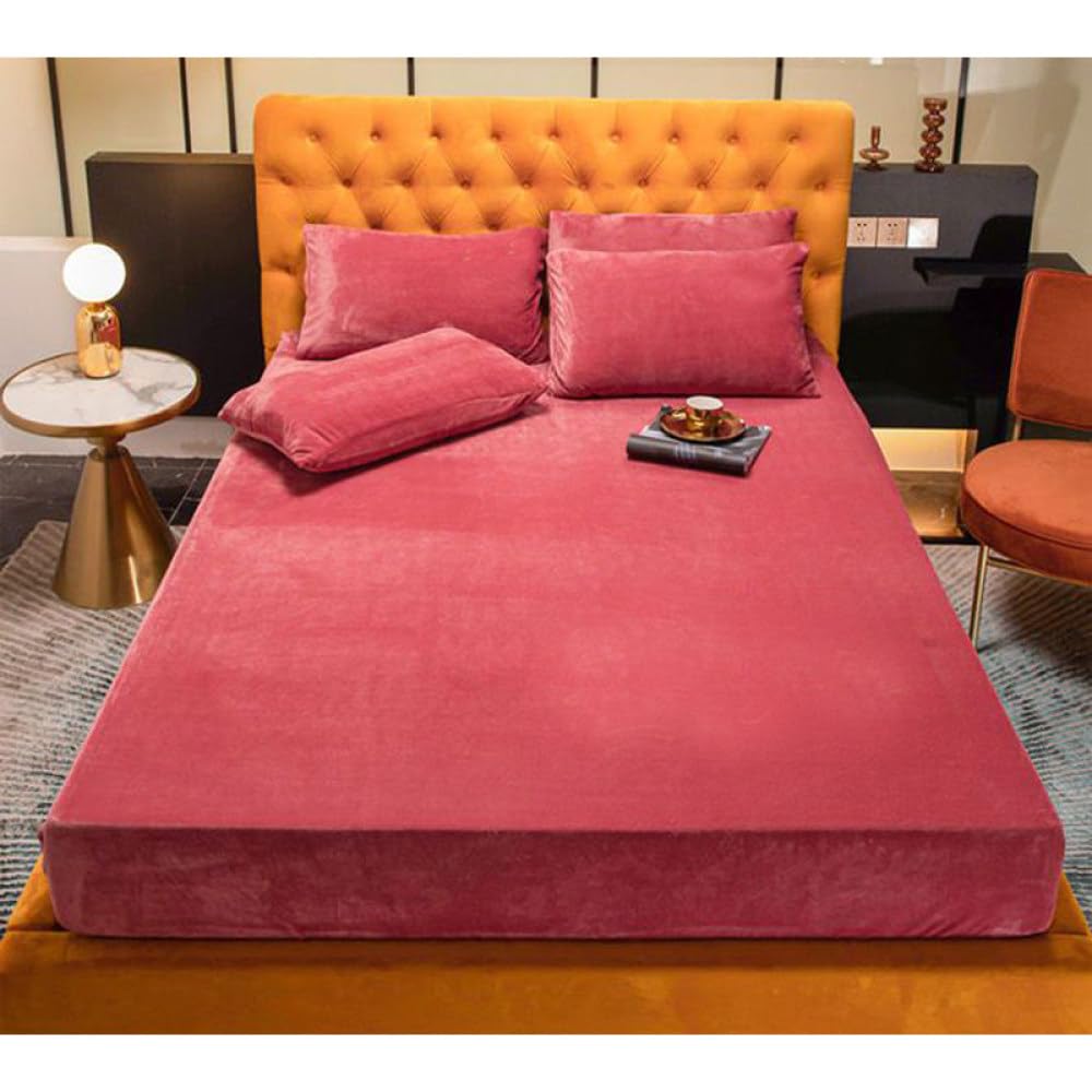 Sábana Bajera elástica de Terciopelo cálido para Invierno, Funda de colchón, Colcha de Lana de Coral, Ropa de Cama, Cama Doble, tamaño King, 7,90x200x15cm, 1 Unidad
