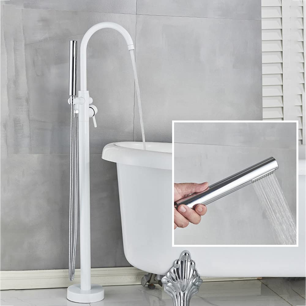 ZQFHSX Floor-Standing Bathroom Faucet White/Black Bathtub Set Floor Standing Bath Mixer Tap Dual Handles Shower for Faucets,White,a LWX