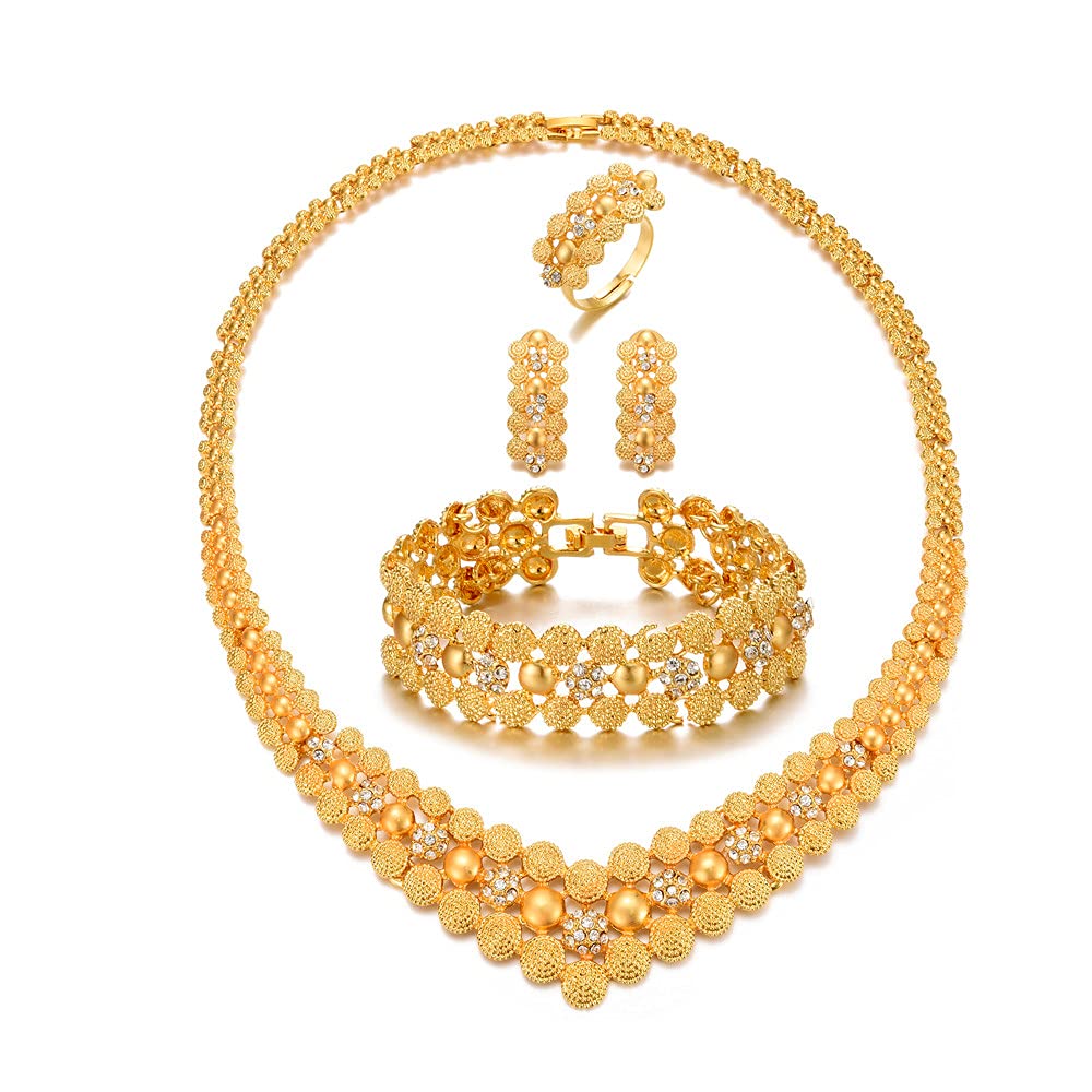 SajayeaNigerian Women's Party Necklaces Set for Women Golden Luxury 4Pcs Gold Costume Jewelry Sets for Women Mother's Day Gifts