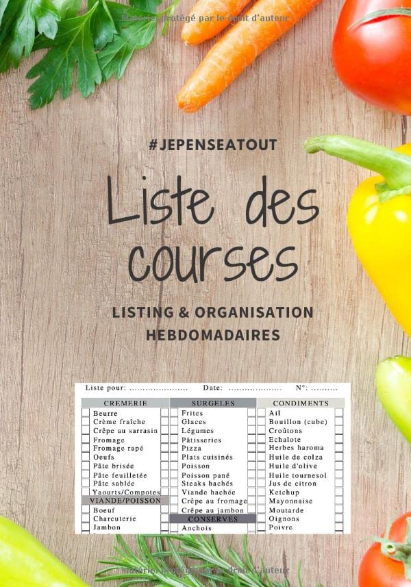 LISTE DES COURSES: listing & Organisation Hebdomadaires - noir et blanc