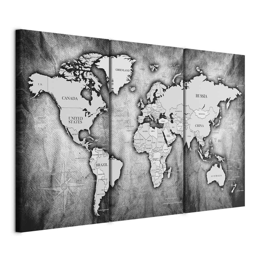 Cuadros B&D XXL - Cuadro en Lienzo 120x80 cm Mapamundi - 3 piezas - Impresión en material tejido no tejido cuadros decoracion salon modernos lienzos - Continente Mundo k-A-0067-b-d