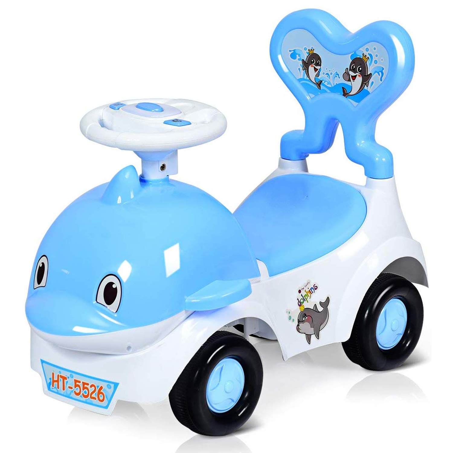 POCO DIVO Baby Dolphin 3-in-1 Cartoon Ride On Toy Walker Sliding Car Pushing Cart with Music - Blue