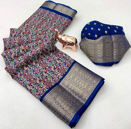 Image of Kashmiri Print Tussar Silk Saree for Women with Unstitched Blouse Piece for All Occasions