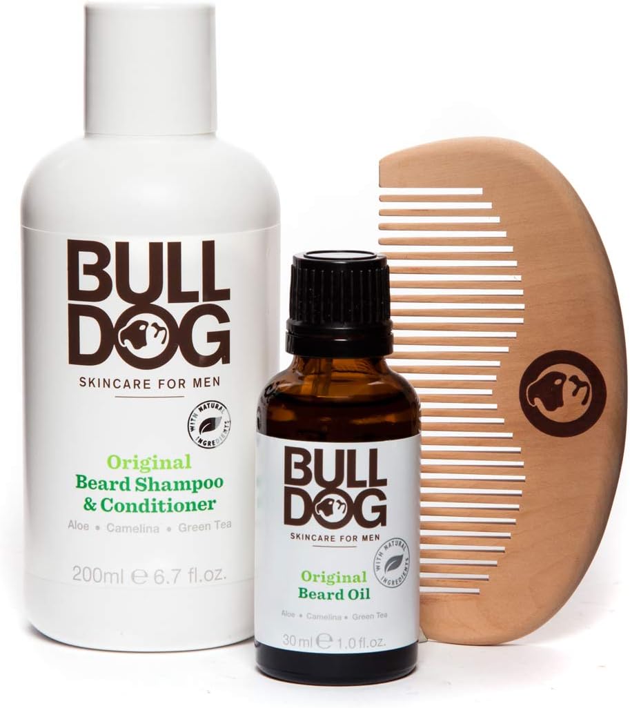 Bulldog Skincare and Grooming For Men Original Beard Care Kit with Beard Oil, Beard Shampoo and Conditioner and a Bonus Beard Comb