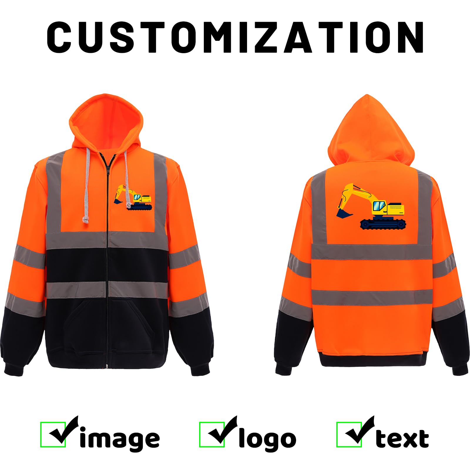 BIJUNDENG Custom Safety Hoodies Reflective High Vis Full Zip Sweatshirt Construction Team Work Uniform Security Jacket