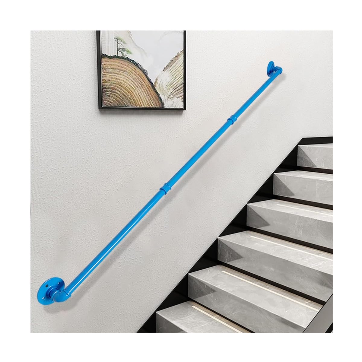 Rambarde d'escalier murale tube bleu 59 cm main courante de terrasse intérieure