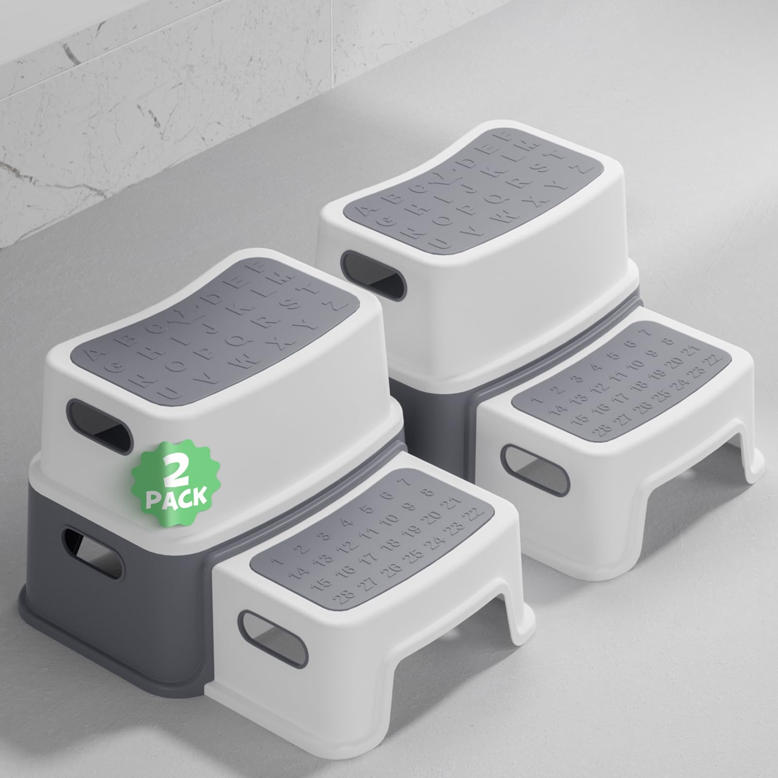 DEANIC Tritthocker Kinder, Kinderhocker Hocker Bad 2 Stufen, Klohocker WC Toilette ab 1 Jahr, Anti-Kipp und Anti-Rutsch Badhocke Badezimmer Baby Toiletten (2er-Pack, Grau)