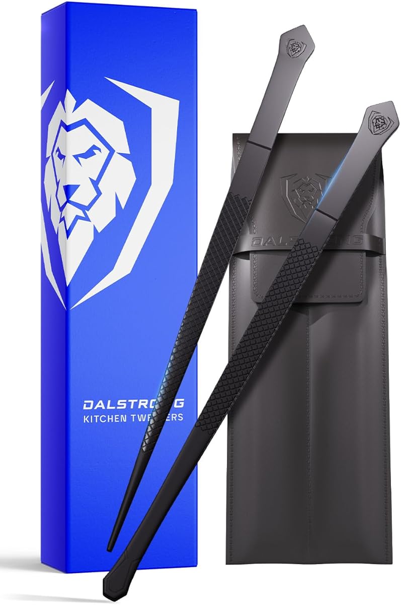 DALSTRONG Professional Plating Tweezers - 2 Piece Set - 10 inch Straight+Wide Tip High-Precision - Black Titanium Coating - Plating, Multi-use - 304 Stainless Steel - Culinary Fine Use - Kitchen Tongs