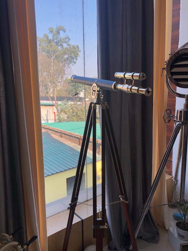Nautical Decor Floor Standing Silver/Chrome Blue Leather Griffith Astro 64" Telescope