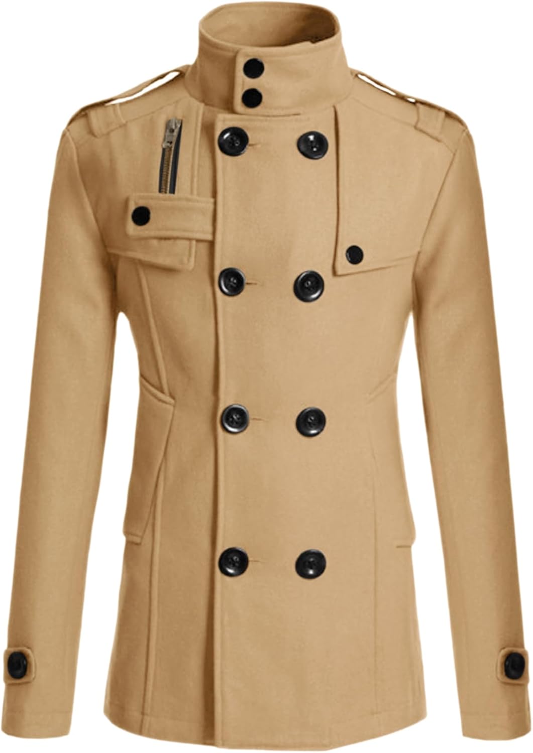 Lars Amadeus Men's Pea Coats Stand Collar Double Breasted Notch Lapel Winter Trench Coat