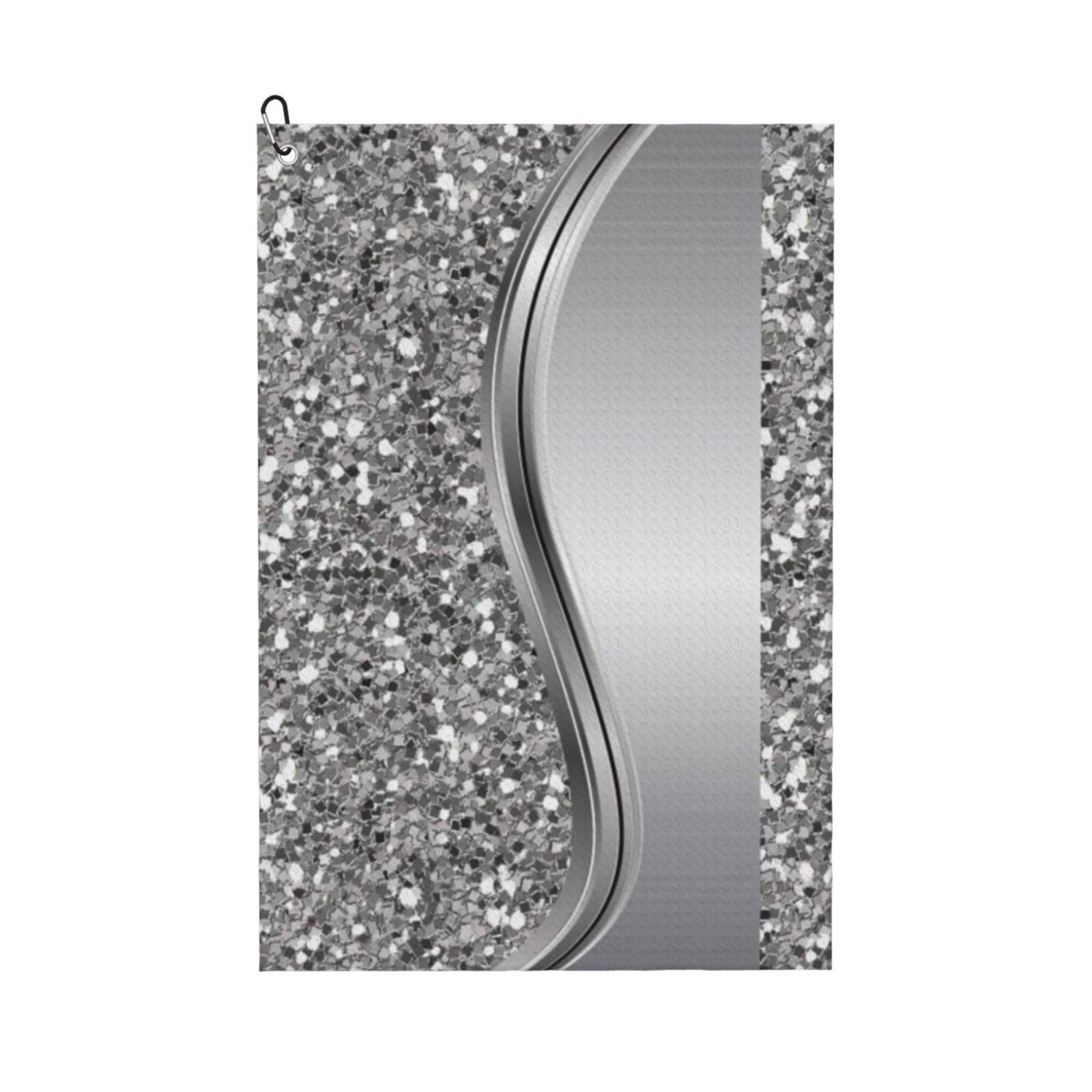 Hnnkloy Silver Faux Glitter Glam, 16x24 in Portable Waffle Golf Towels with Carabiner Clip for Golf Bag