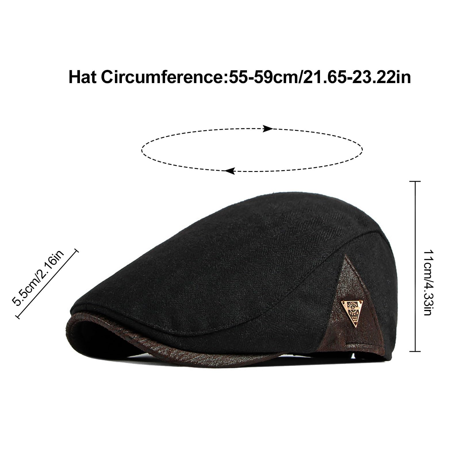 YAMEIZE Retro Flat Cap Newsboy Hat - for Men Ivy Peaky Cap Cabbie Cotton Beret Baker Boy's Hat Flat Cap Driving Outdoor Black