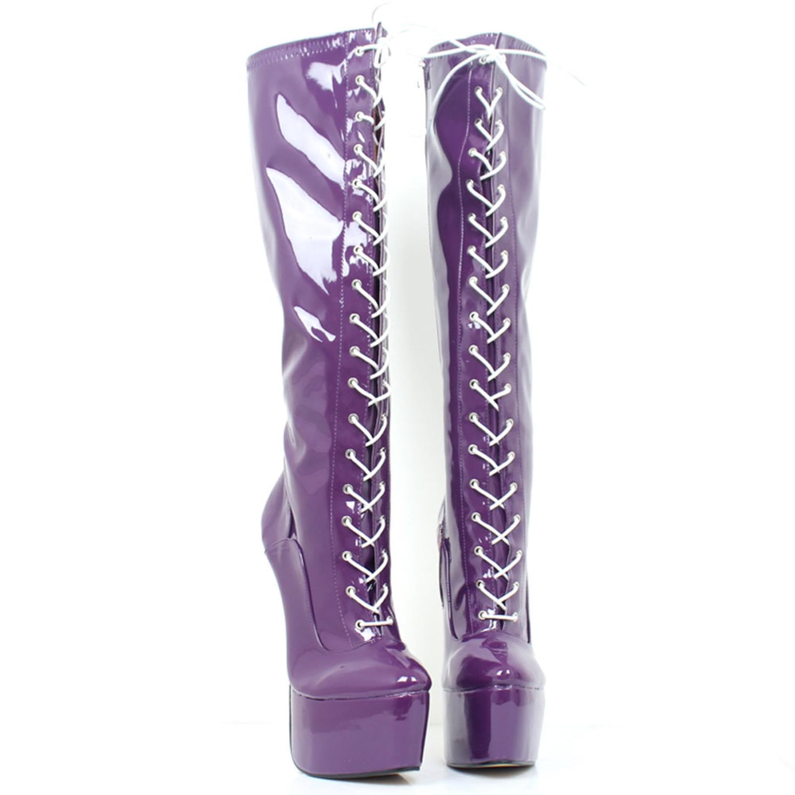 Tacchi Donna Teli Alti Stivali Alti al Ginocchio da 22cm con Silente Metalliche sulla Passerella,Purple-43