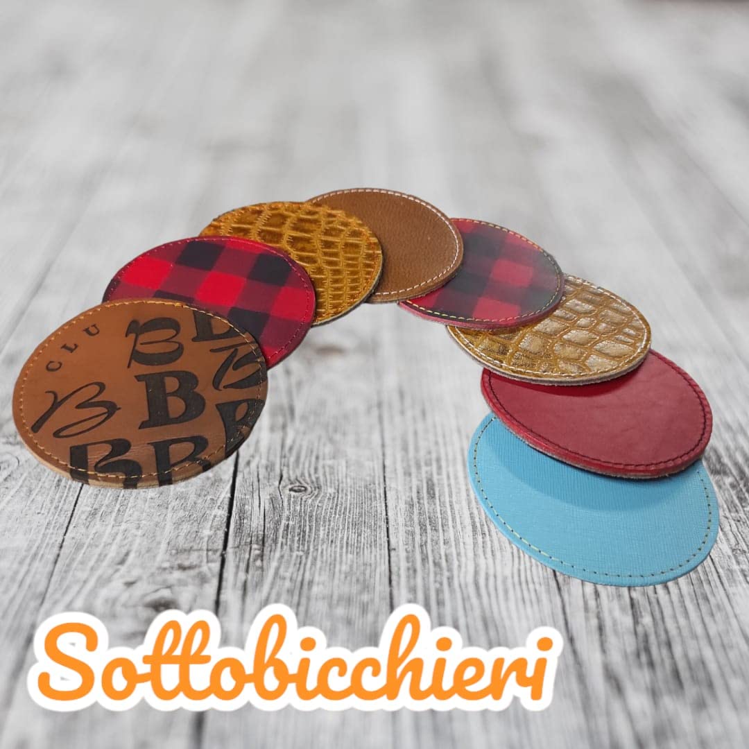 KIT 12 PZ - Sottobicchieri in cuoio o pelle pesonalizzati a scelta (Mod. 1 Rosso)
