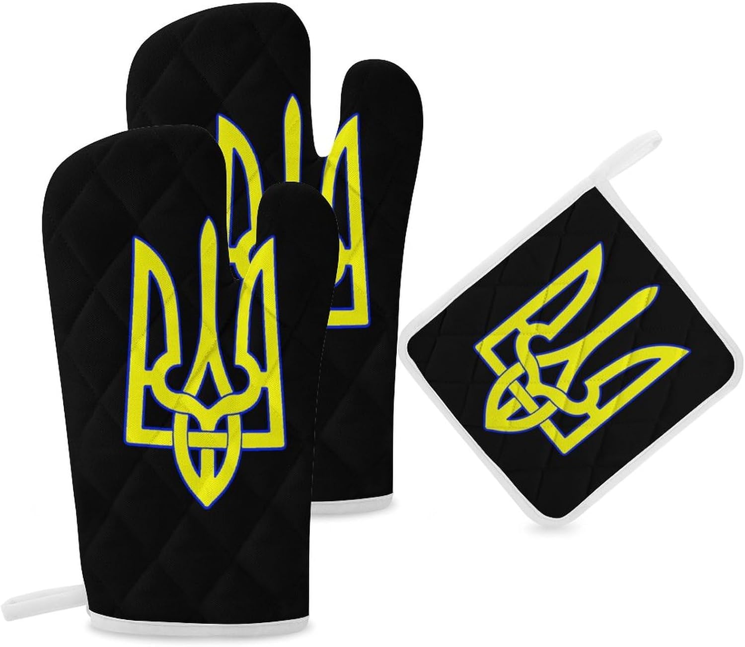 Ukraine Coat Arms Print Oven Mitts and Pot Holders 3 Piece Sets Heat Resistant Gloves Hot Pads Potholders for Kitchen Baking Cooking
