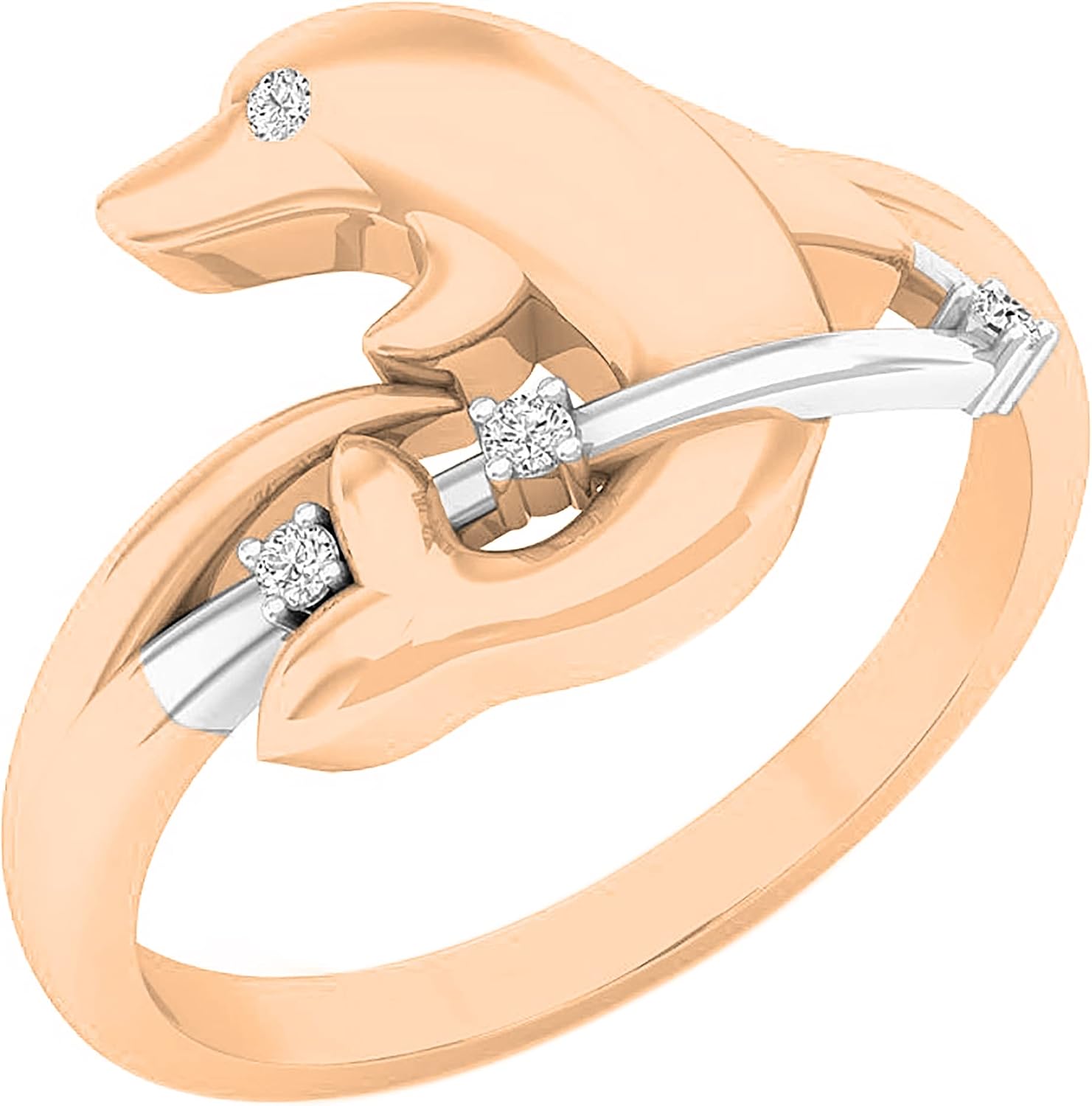 Dazzlingrock Round White Natural Diamond Cute Dolphin Fish Ring
