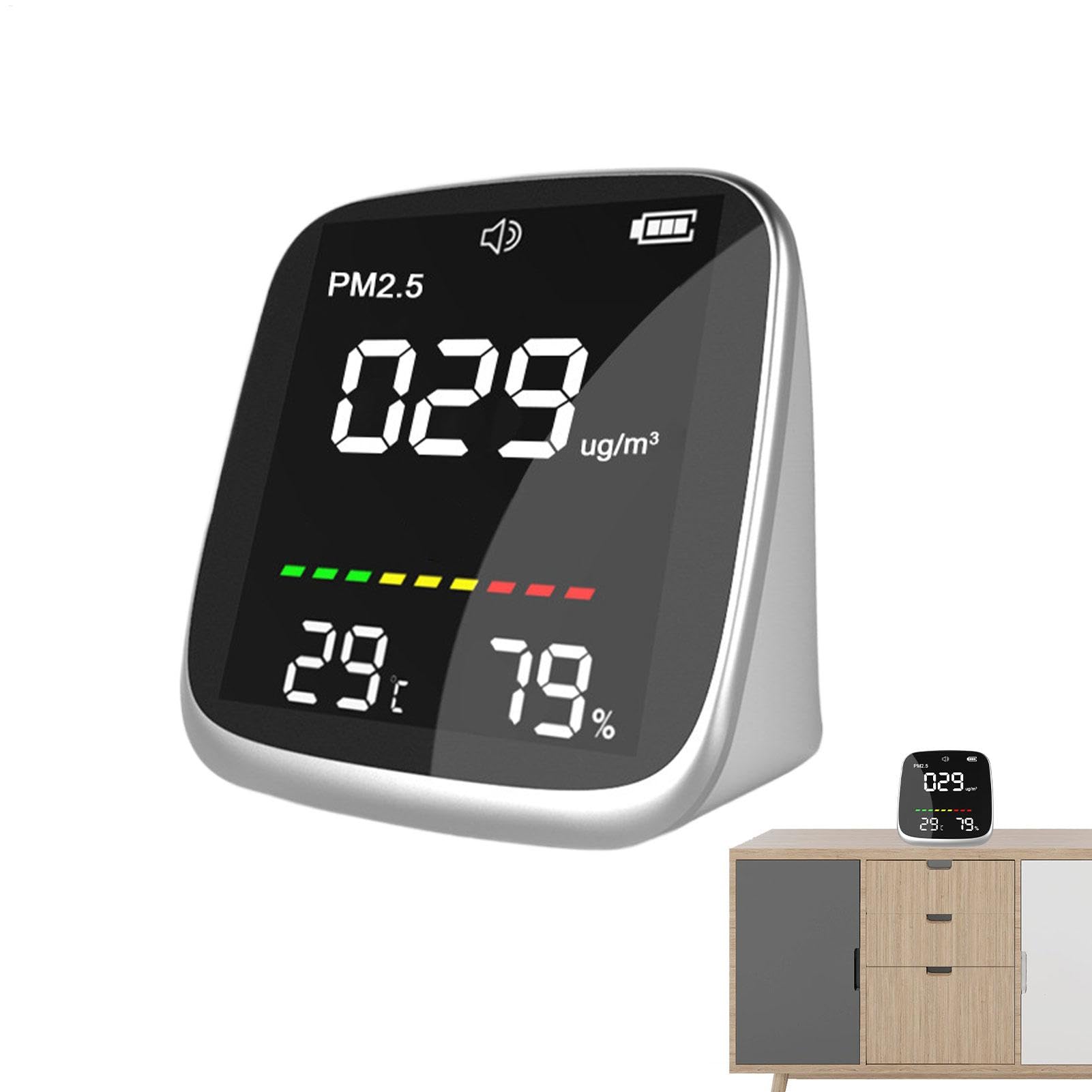 Monitor de Calidad del Aire PM2.5 Recargable USB para Evitar Alergias y Controlar Humedad en Casa