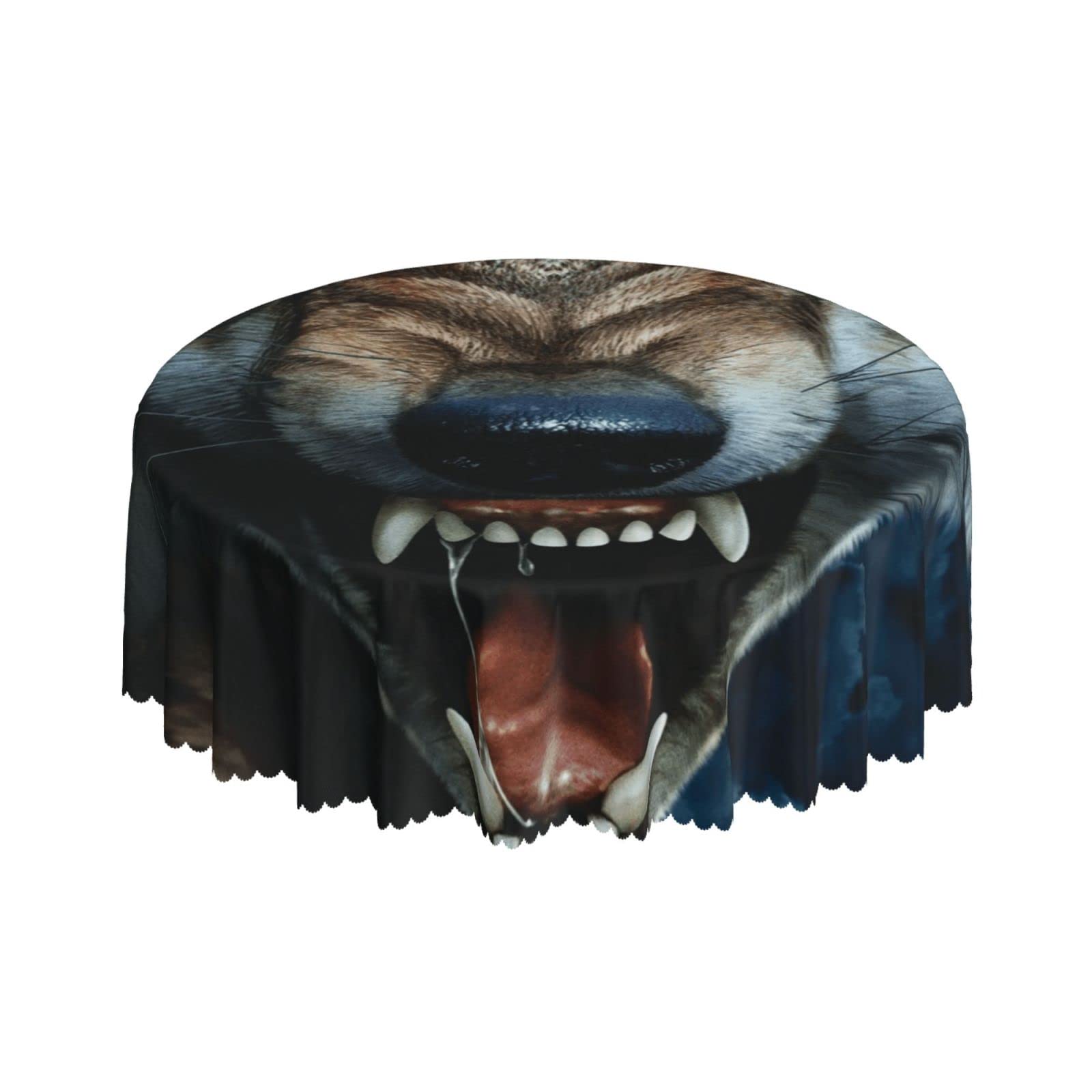 Lsjuee Wolf Howling Abstract Night Round Tablecloth 60 Inch Printed Washable Tablecloth for Dining Party Holiday Fall Home Decorative