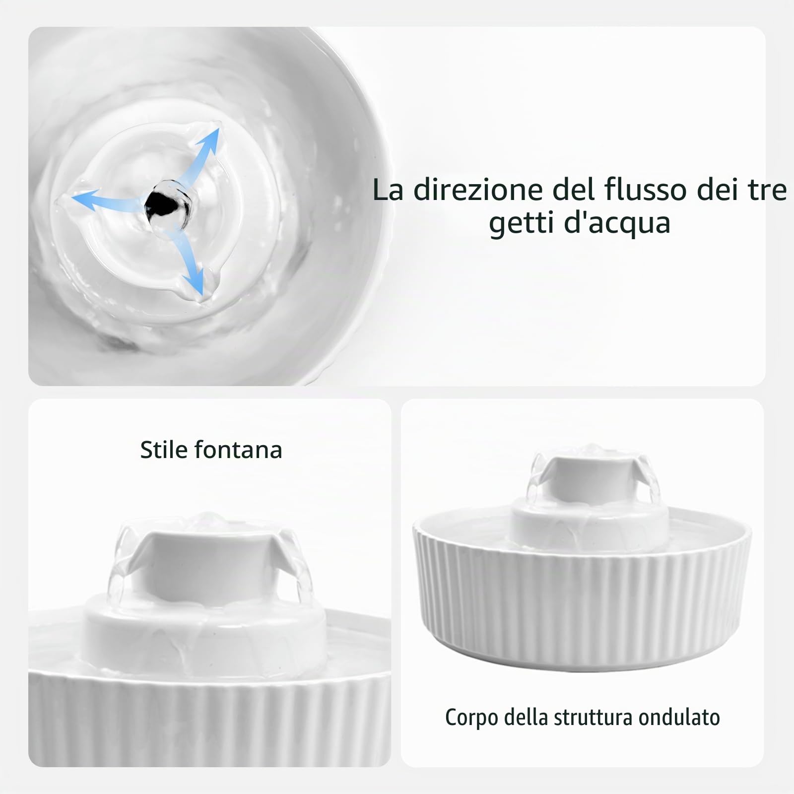 Fontana in ceramica per gatti, 2,1 l, con 1 filtro e schiuma e 1 pompa ultra silenziosa, colore bianco