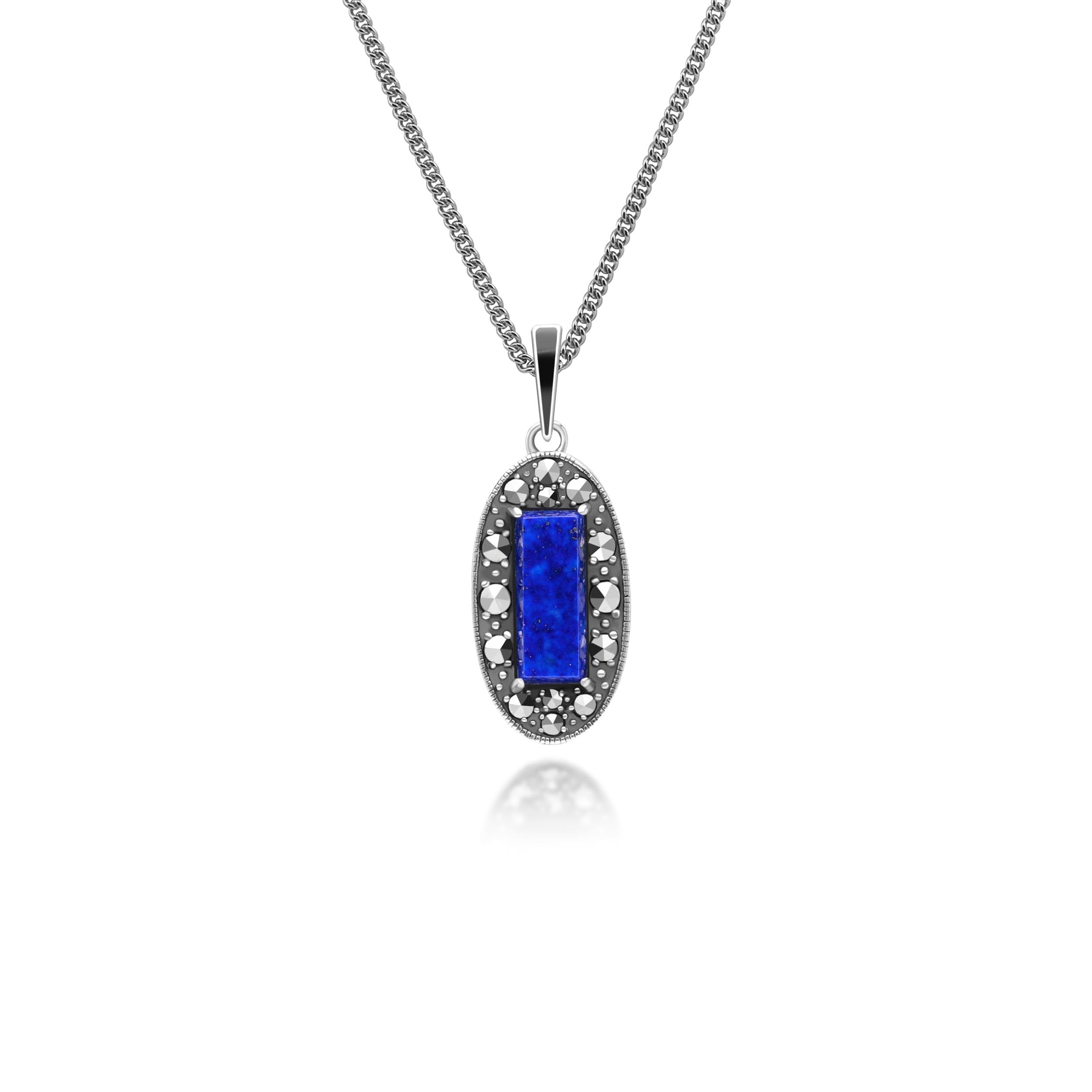Collana in argento Sterling con lapislazzuli ovali, marcasite e smalto nero