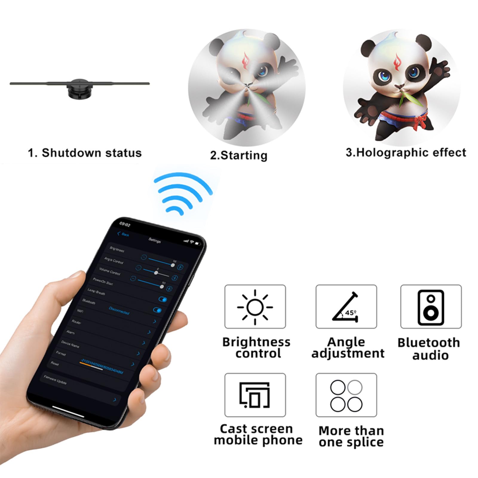 Wentylator holograficzny LED 3D (efekt bez okularów) z Bluetooth i aplikacją – wyświetlacz 1010RGB HD (352 diody LED) do sklepów i punktów handlowych