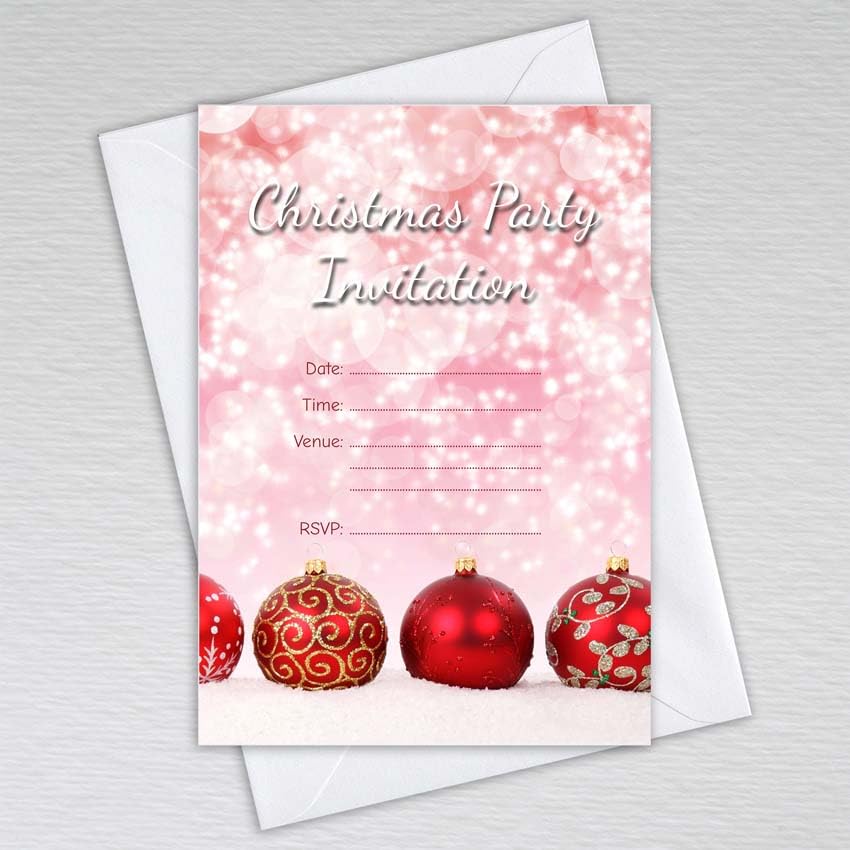 Webspectations Pack of Christmas Party Invitations with Envelopes: Bauble Christmas Party Invites (Pack of 10 with Envelopes)