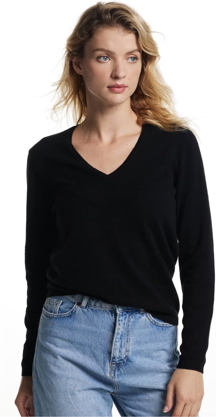 EURKEA Women's V Neck 100% Cashmere Sweater, Long Sleeve Pullover, Winter Top for Women, Gifts Ready - Image 2