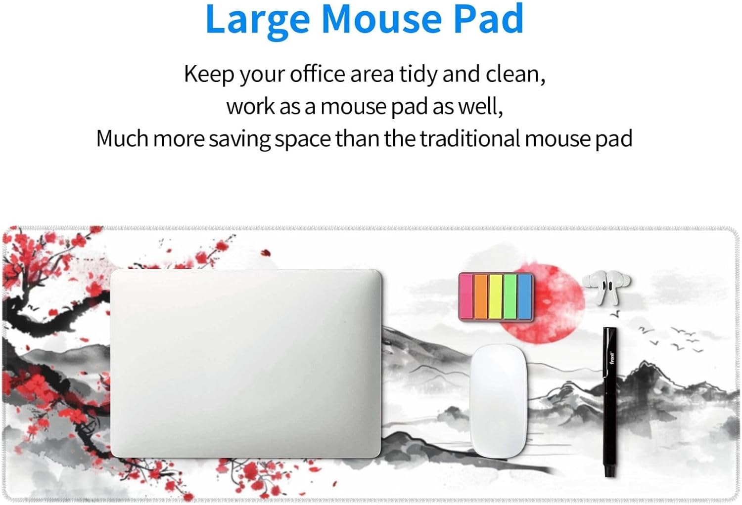 Japanes Ink Painting Mouse Pad Desk Mat, Large Gaming Mousepad XXL, Cute Mouse Pad Keyboard Mats for Women Office Desk Pads 31.5x12 INCH