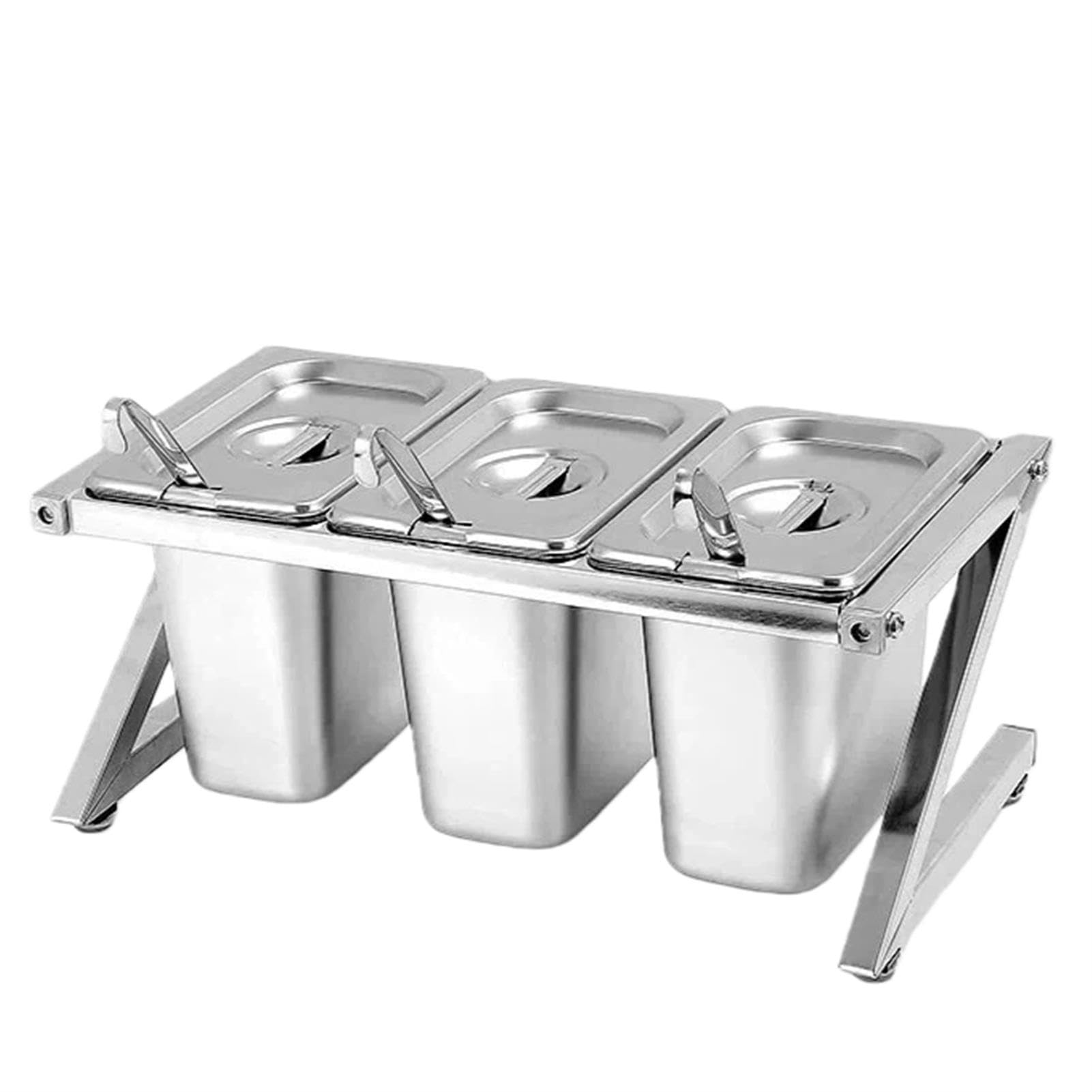 Contenitori per condimenti regolabili in acciaio inox con coperchi e cucchiai, perfetti per cucina, buffet, cibo e uso domestico, durevoli, eleganti e facili da pulire