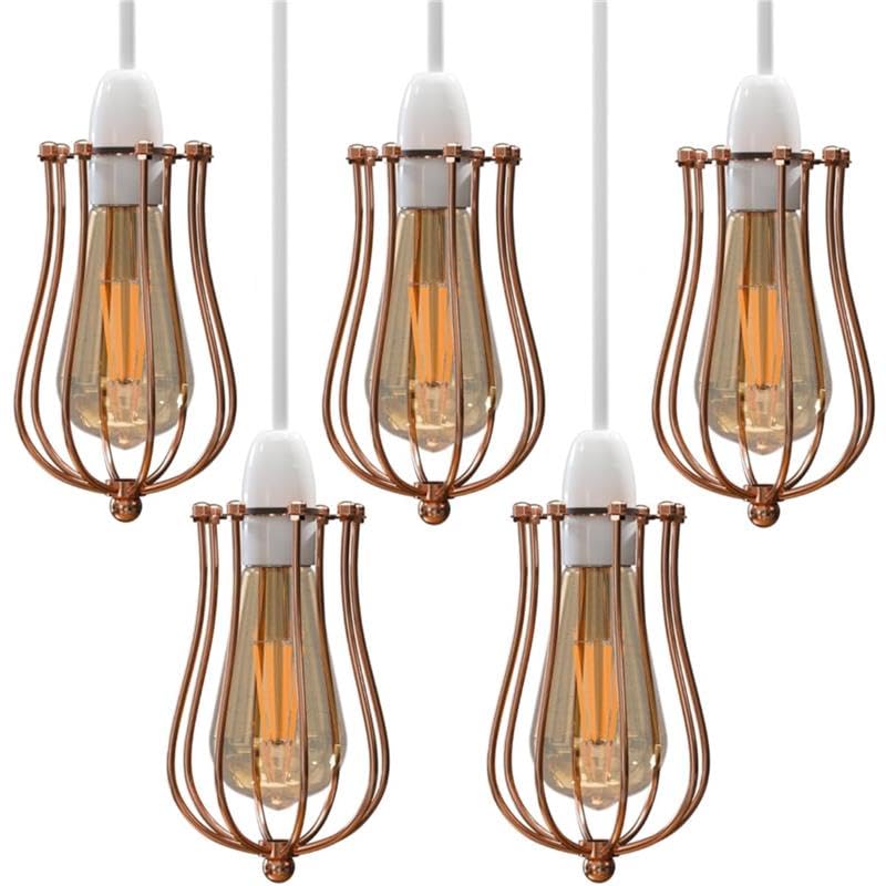 DC VOLTAGE 5 Pack Pendant Light Shade Metal Balloon Wire Cage E27 Bulb Base Easy Fit Hanging Ceiling Lamp Shade for Kitchen Living Room Hallway Bar Coffee Shop Hotels (Rose Gold)