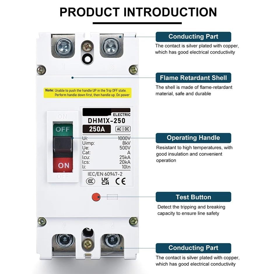 Interruttore automatico, DC MCCB 500V 25KA Interruttore solare scatolato 125A 160A 200A 250A(100a)
