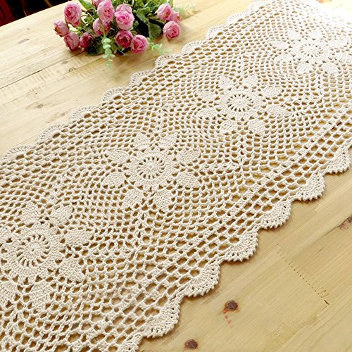 Kepswet Sunflower Cotton Handmade Crochet Lace Rectangle Table Runner Coffee Table Decor (14X36 Inch, Blue) #TOP4