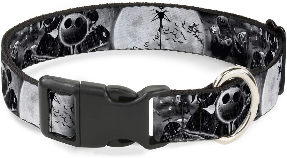Buckle-Down Plastic Clip Collar - Jack & Oogie Boogie Scenes Grays - 1.5" Wide - Fits 16-23" Neck - Medium