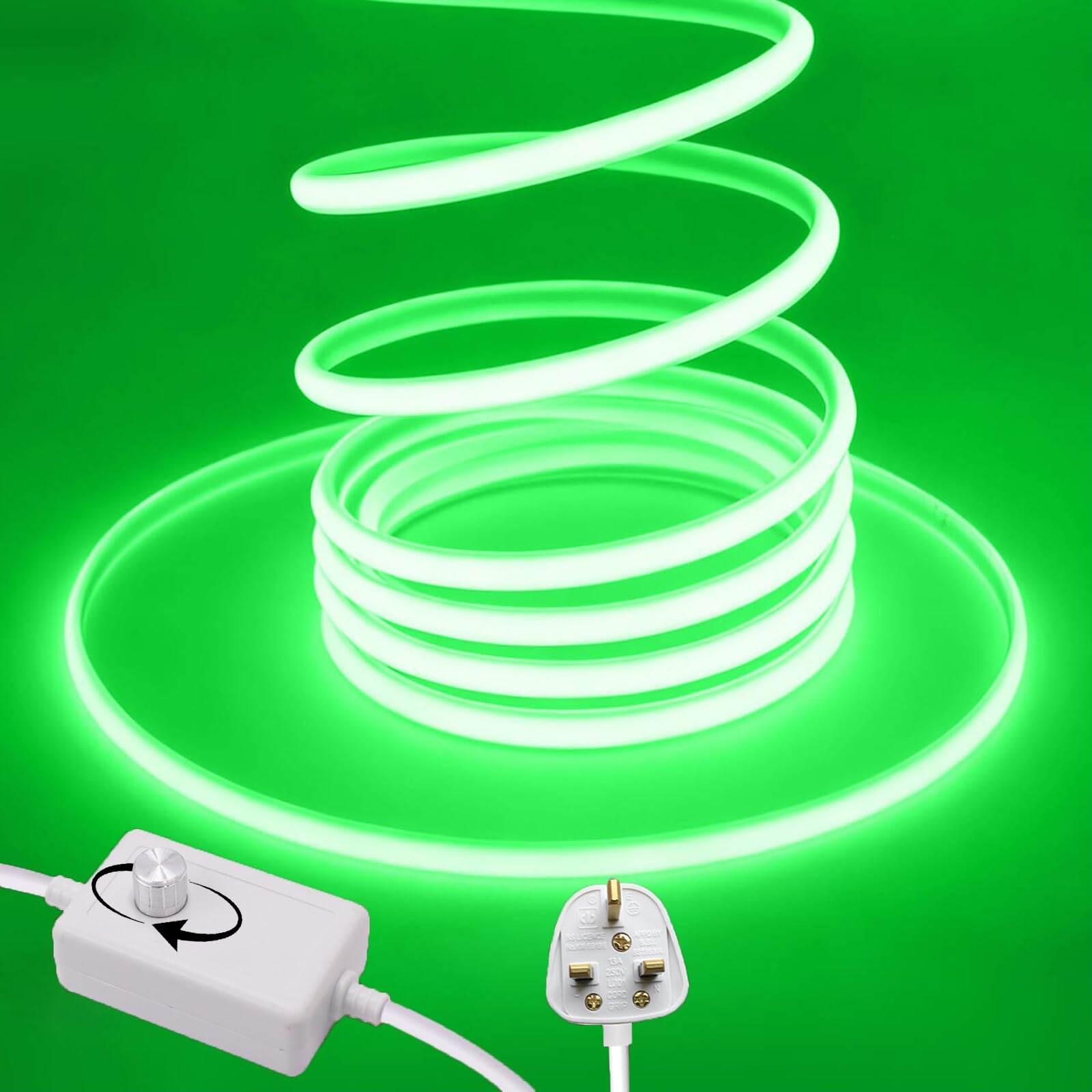 Wisada 220V Dimmable COB LED Neon Light Strip [11m, Green], IP65 Waterproof Flexible，288 LEDs/m Cuttable FCOB LED Rope Light, DIY Design, Home Store Decorative Light Strip