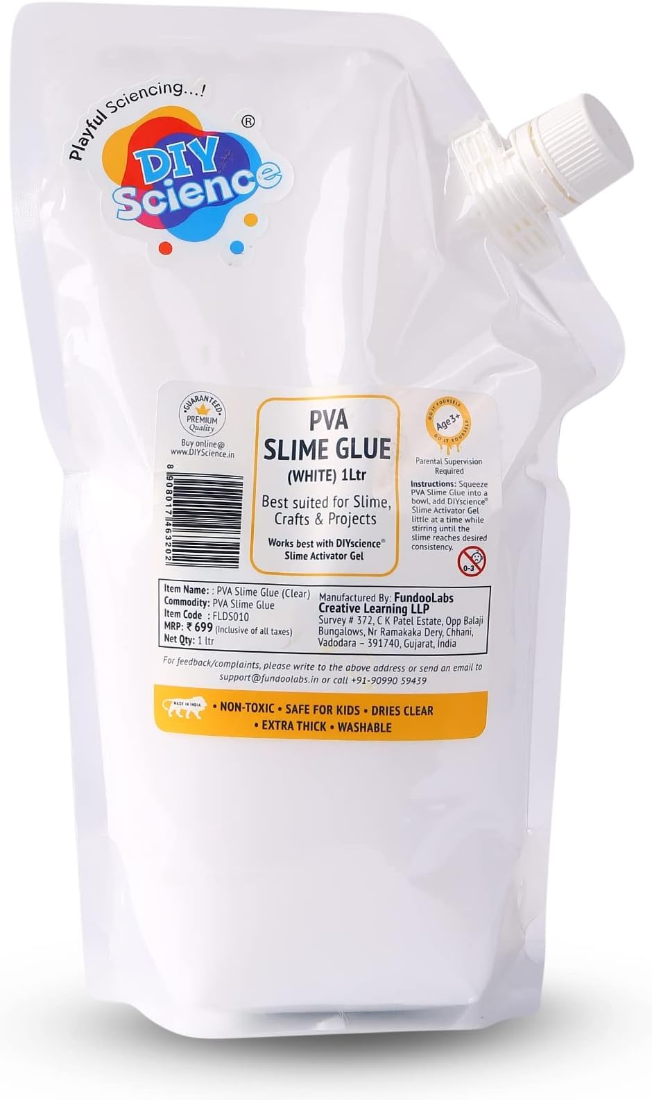 Premium Pva Slime Glue - White (1 Ltr) Super White, Great For Slime And Craft, Smooth And Stretchy Slime, Non-Toxic, Safe For Kids, Dries Clear, Extra Thick & Washable, Makes Strong Bond