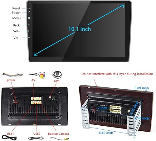 Vista 9 de Receptor de radio estéreo de coche doble DIN, 10.1 pulgadas, 2.5D, pantalla táctil curva, reproductor multimedia, compatible con cámara de visión