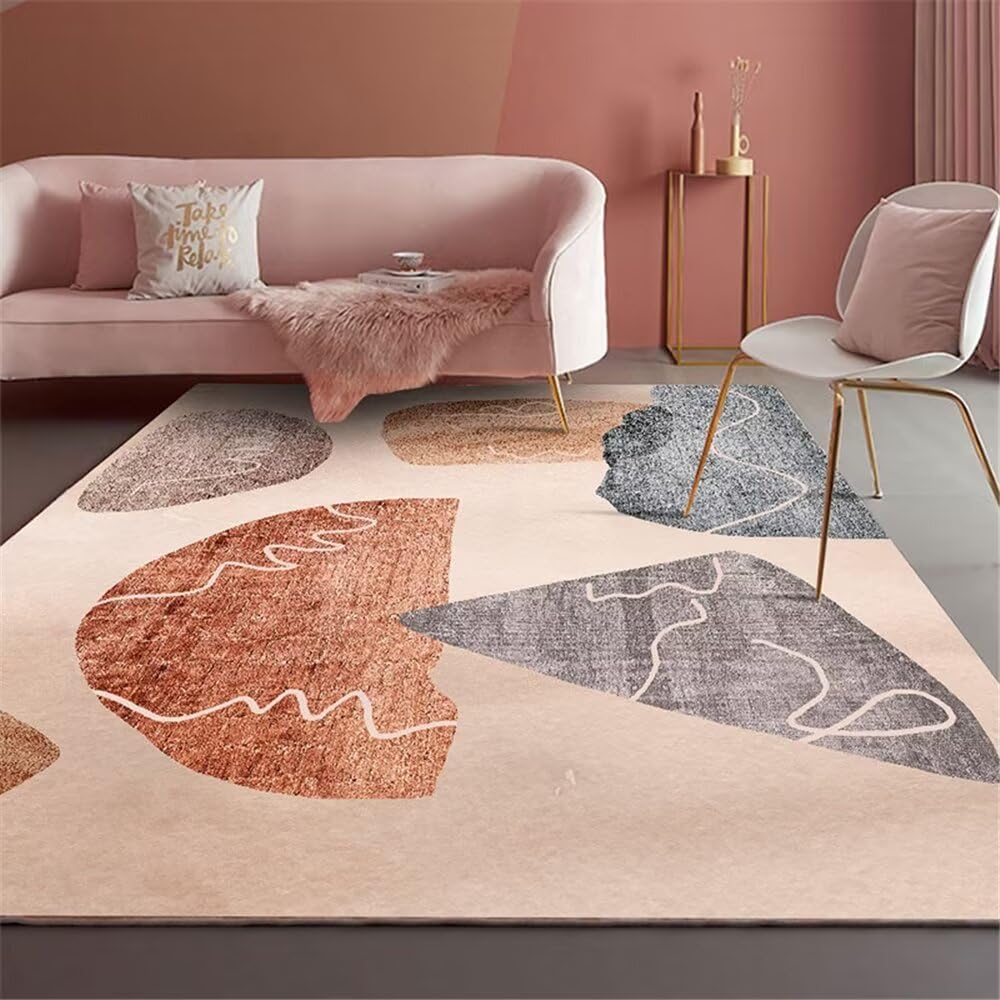 Tapis de salon lavable en machine 170x240 cm gris et brun au design abstrait