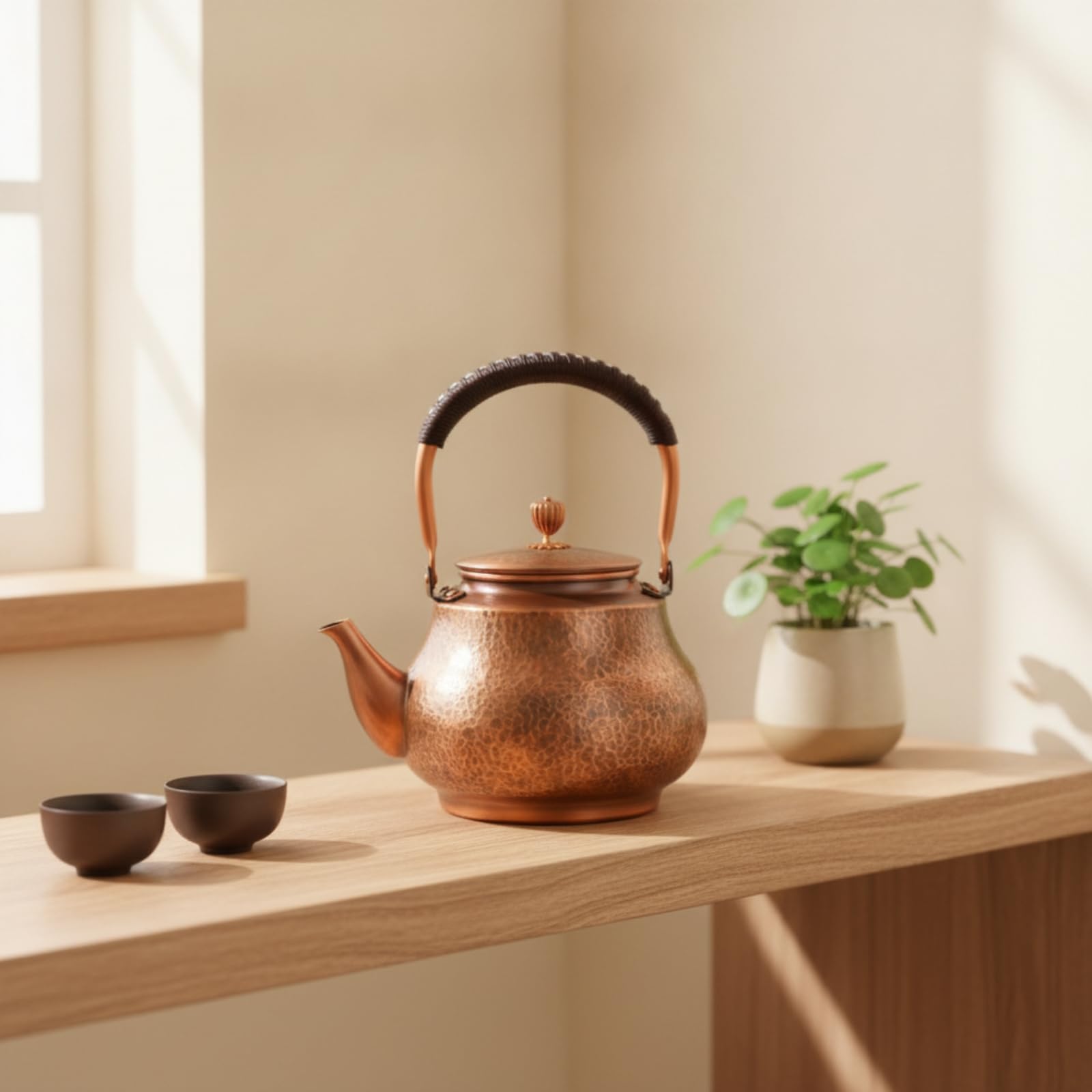 Baoblaze Bouilloire en Cuivre Traditionnelle avec Poignee Ergonomique et Bec Verseur pour Faire Bouillir l'Eau The et Cafe Style Classique, 1600 Ml, Marteau 4