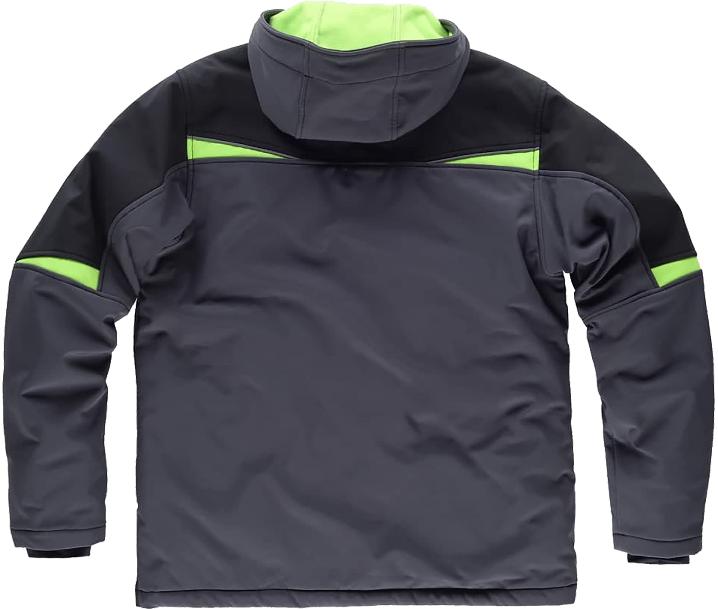 WORKTEAM Cazadora Softshell de Trabajo Acolchada Tricolor con Detalles Reflectantes y Canesús. Unisex Gris Oscuro+Negro+Verde