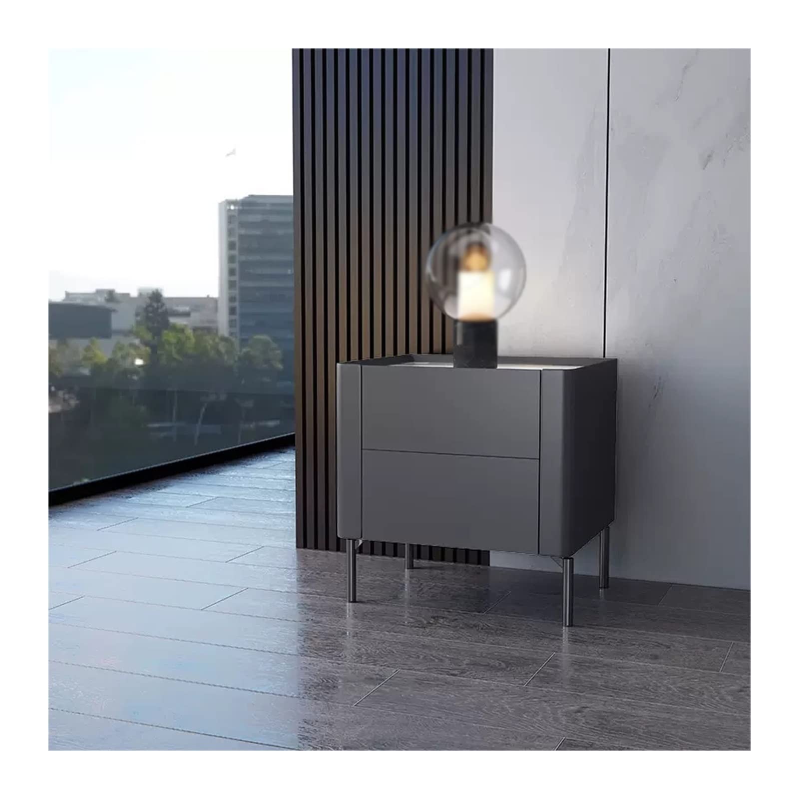 Table de chevet moderne 40x40x50 cm avec tiroir et pieds en métal noir