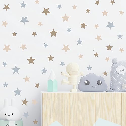 Miniatura 3 de Calcomanías de pared de estrellas grises y marrones, calcomanías de pared de diseño de lunares, vinilo extraíble para guardería, niños, armario,